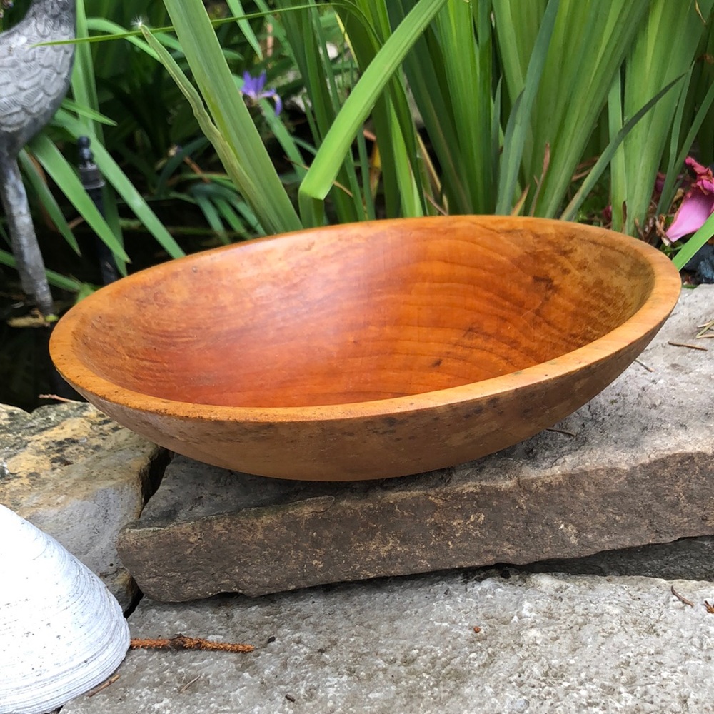 Vintage Wooden Dough Bowl-10 Inch Diameter-Shallow-Marked “Parrish” on bottom
